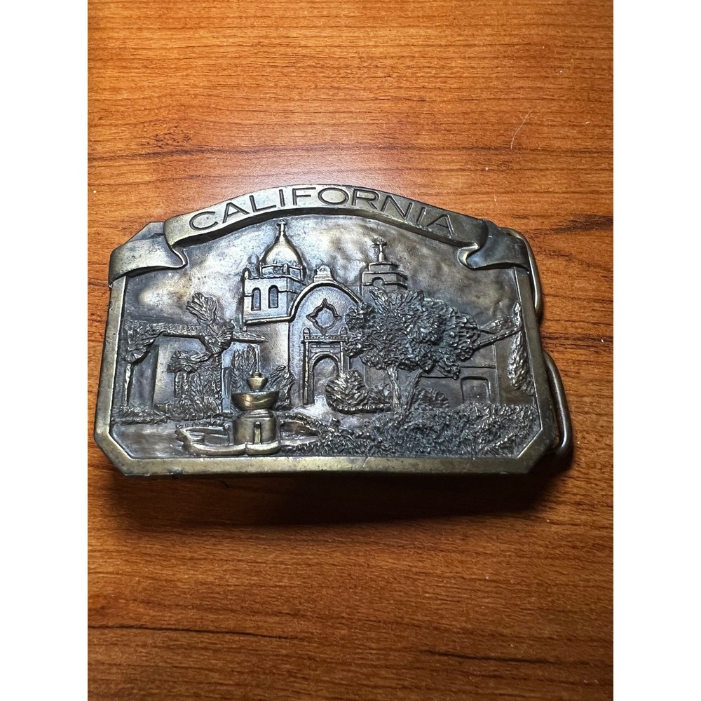 Vintage 1977 Bergamot Brass Works California Mission San Carlos Belt Buckle USA